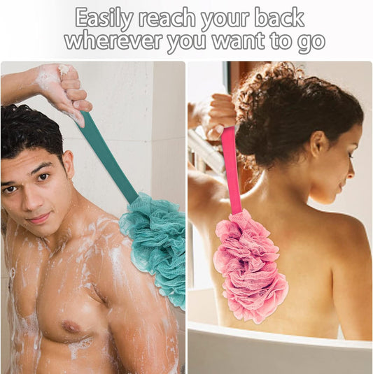 Back Scrubber for Shower, Loofah Sponge Brush Exfoliating Body, Long Handle Scrub Brush for Shower with Loofah on a Stick for Back Use, Bathing Accessories Body Brushes (2Pack)