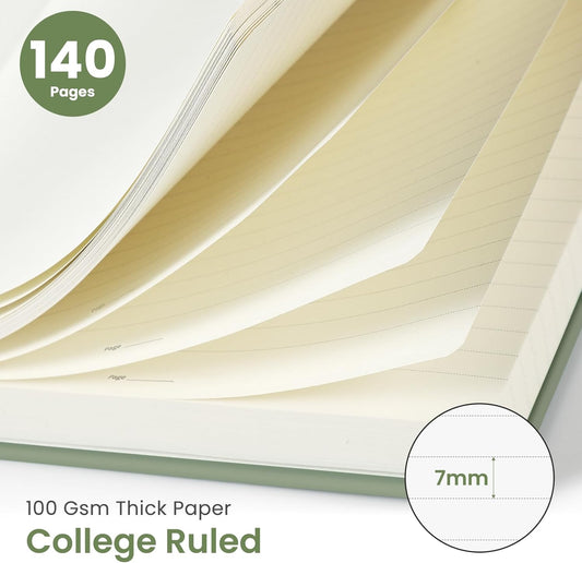 Lined Spiral Journal Notebook for Women & Men, 140 Pages, College Ruled Hardcover Notebook for Work & Note Taking, Journals for Writing, A5(5.7" X 7.9") - Green