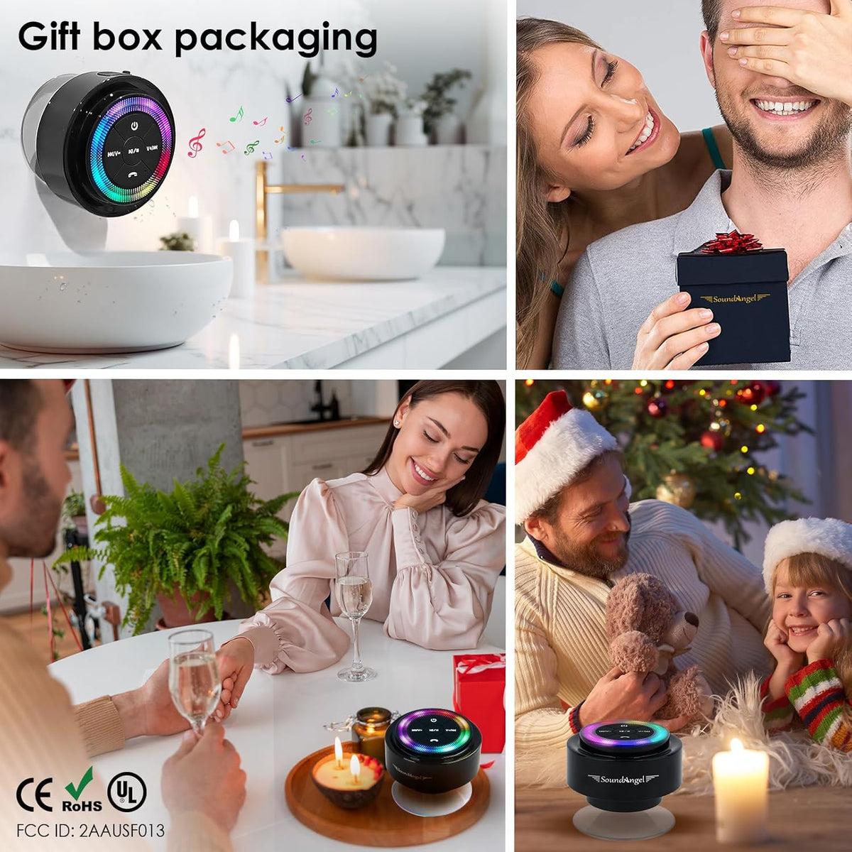 Pro Shower Speaker (Upgraded) Certified IPX7 Waterproof Bluetooth Speaker, 8W Crystal Sound&Rich Bass, 15H Playtime, with Suction Cup, Silicone Lanyard, Ideal Gifts, Soundangel Mate(2 Gen)