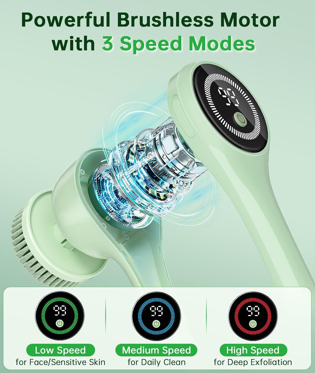 Electric Body Brush Back Scrubber for Shower, Rechargeable Auto Bath Brush | Waterproof with Long Handle, 5 Replaceable Heads & 3 Speeds, Deep Cleansing Exfoliating Massage Scrubber for Men & Women