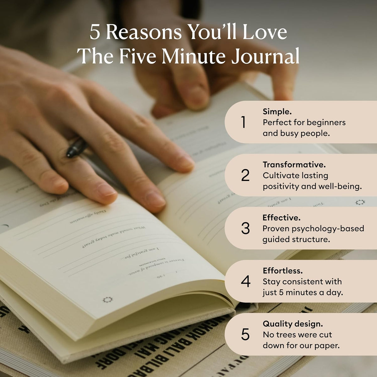 : the Five Minute Journal - Daily Gratitude Journal for Happiness, Mindfulness, and Reflection - Undated Life Planner