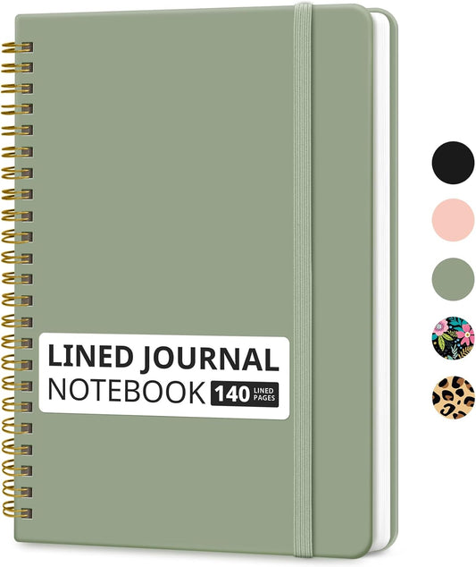 Lined Spiral Journal Notebook for Women & Men, 140 Pages, College Ruled Hardcover Notebook for Work & Note Taking, Journals for Writing, A5(5.7" X 7.9") - Green