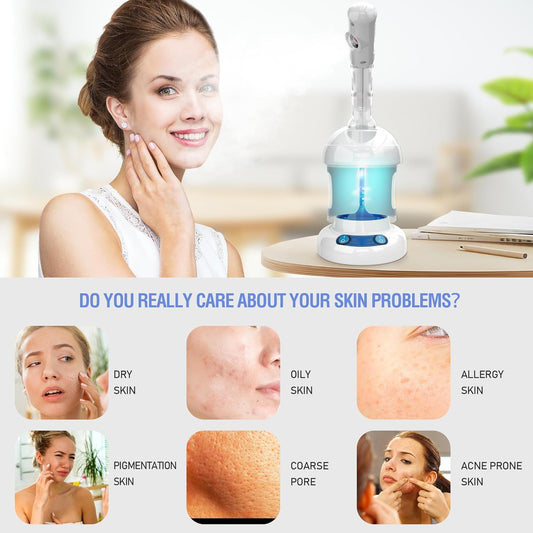 Facial Steamer, Ozone Nano Ionic Face Steamer for Deep Cleaning | Extendable Arm with 360° Rotating Nozzle, 400Ml Water Tank Provides 40 Minutes of Steam for Daily Skincare at Home or Salon