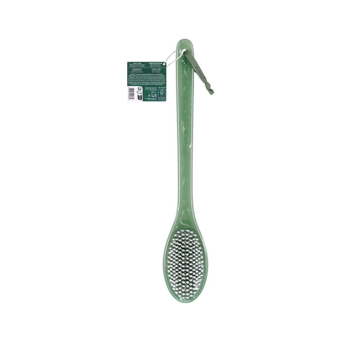 Sea Gems Bath Bristle Brush, Dual-Sided Back Scrubber for Shower | Smooths Rough Spots, Shower Brush for Back, Dual-Sided, Long Handle Bath Brush, Vegan, Low-Waste Design, Body Wash Brush
