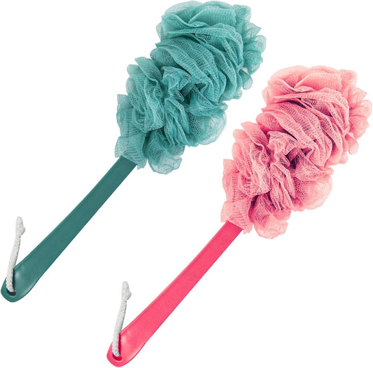 Back Scrubber for Shower, Loofah Sponge Brush Exfoliating Body, Long Handle Scrub Brush for Shower with Loofah on a Stick for Back Use, Bathing Accessories Body Brushes (2Pack)