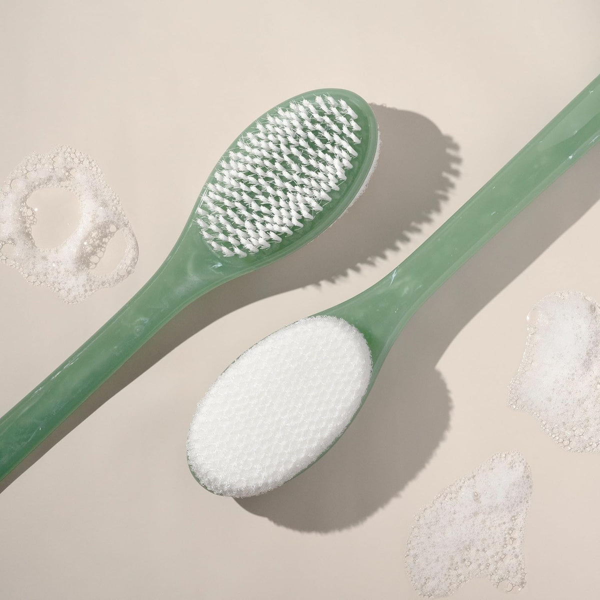 Sea Gems Bath Bristle Brush, Dual-Sided Back Scrubber for Shower | Smooths Rough Spots, Shower Brush for Back, Dual-Sided, Long Handle Bath Brush, Vegan, Low-Waste Design, Body Wash Brush