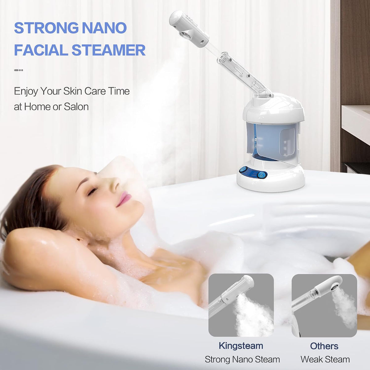Facial Steamer, Ozone Nano Ionic Face Steamer for Deep Cleaning | Extendable Arm with 360° Rotating Nozzle, 400Ml Water Tank Provides 40 Minutes of Steam for Daily Skincare at Home or Salon