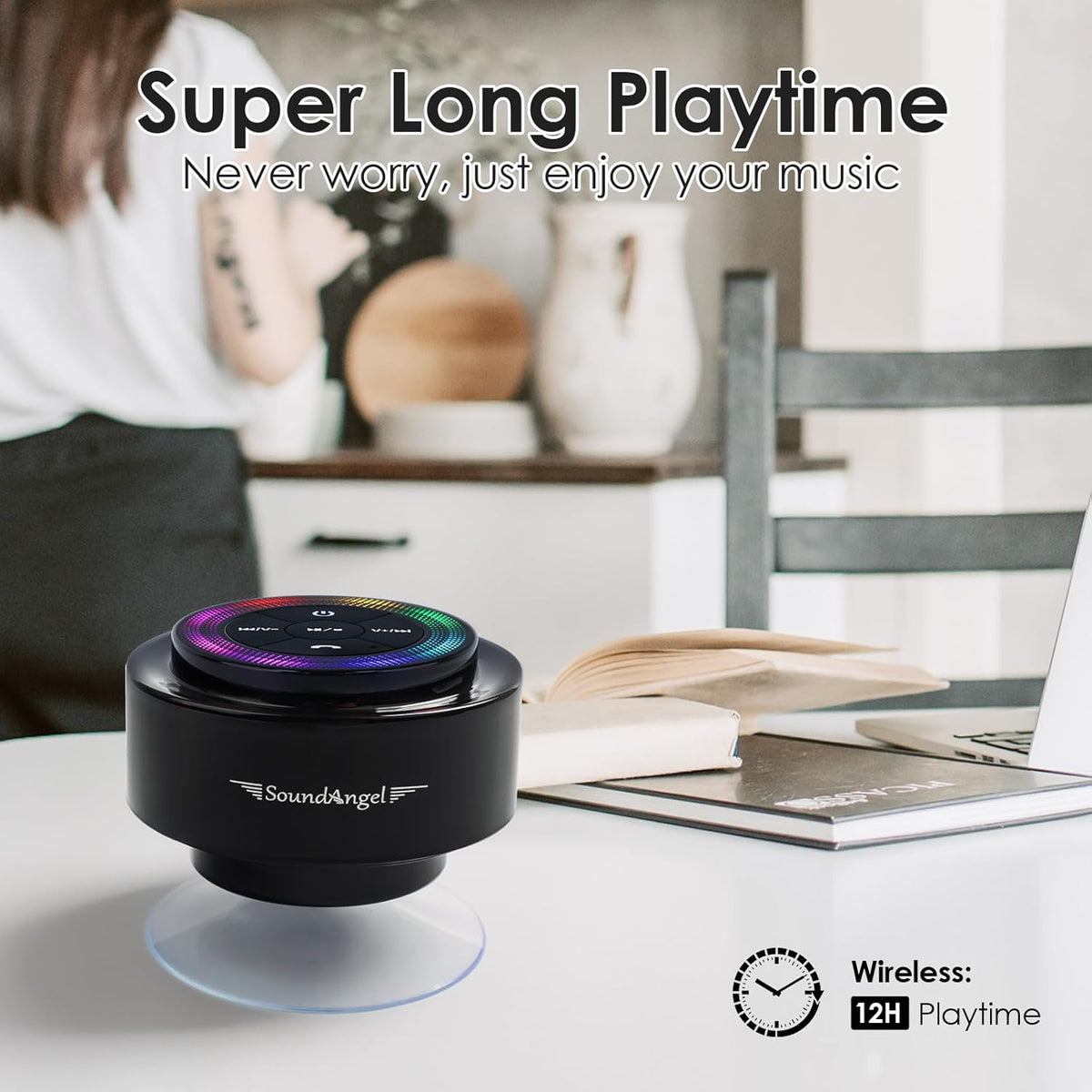 Pro Shower Speaker (Upgraded) Certified IPX7 Waterproof Bluetooth Speaker, 8W Crystal Sound&Rich Bass, 15H Playtime, with Suction Cup, Silicone Lanyard, Ideal Gifts, Soundangel Mate(2 Gen)