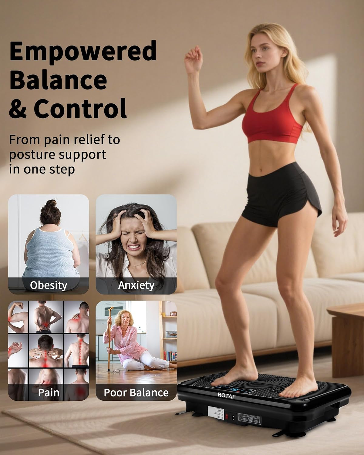 Vibration Plate Exercise Machine for Lymphatic Drainage Massager & Weight Loss, 400 Lbs Capacity Whole Body Vibrating Shake Plate Workout for Women and Men