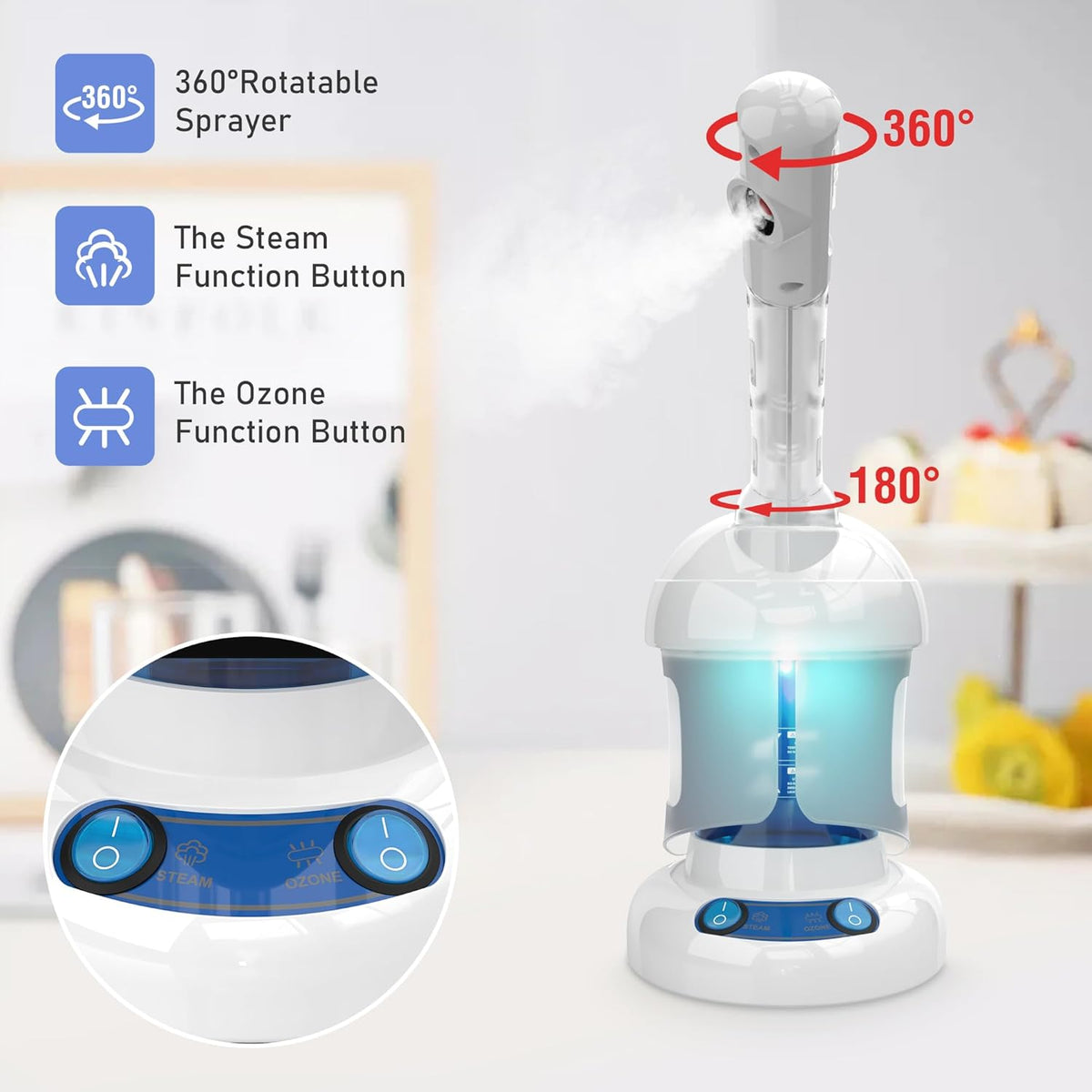 Facial Steamer, Ozone Nano Ionic Face Steamer for Deep Cleaning | Extendable Arm with 360° Rotating Nozzle, 400Ml Water Tank Provides 40 Minutes of Steam for Daily Skincare at Home or Salon