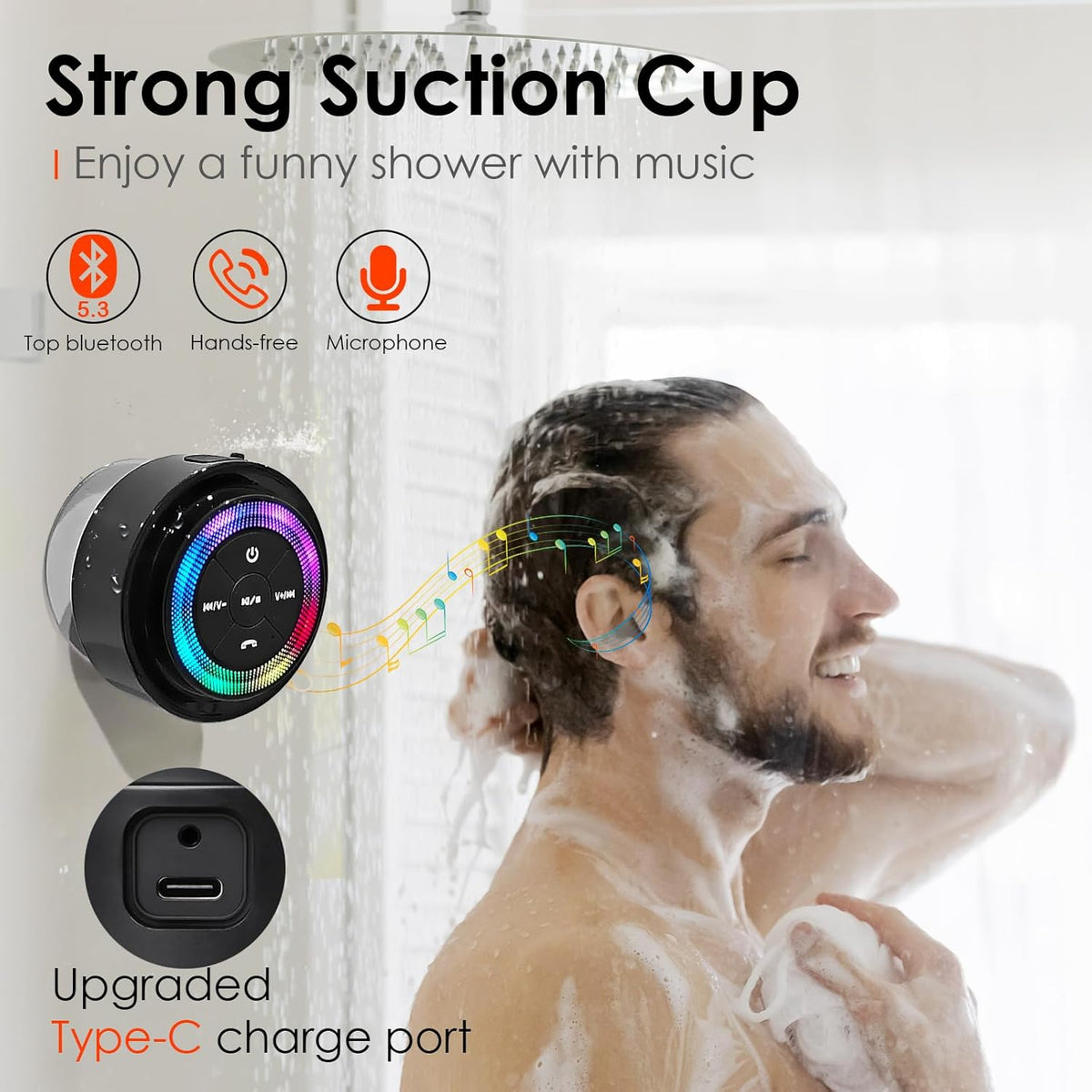 Pro Shower Speaker (Upgraded) Certified IPX7 Waterproof Bluetooth Speaker, 8W Crystal Sound&Rich Bass, 15H Playtime, with Suction Cup, Silicone Lanyard, Ideal Gifts, Soundangel Mate(2 Gen)