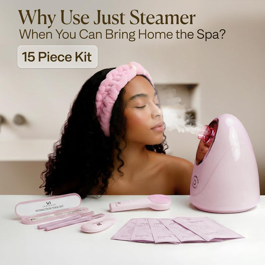 Facial Steamer Spa Kit (15-Pcs), Face Steamer for Facial Deep Cleansing | 15 Skincare Tools with Humidifier Mode, Best Self Care & Spa Gifts, Birthday Gifts for Women