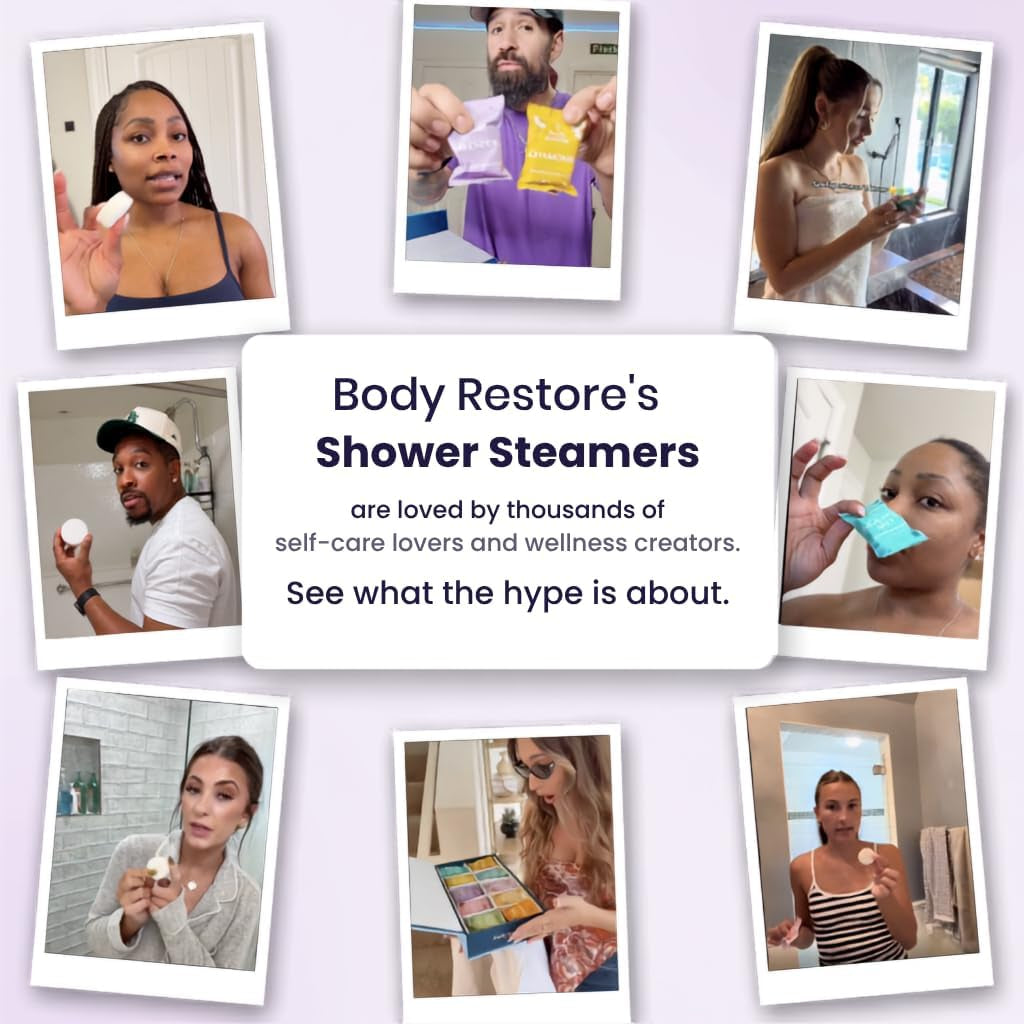 Bodyrestore Shower Steamers Aromatherapy, Gifts for Women, Bloom 6 Pack | Birthday Gifts for Women, Men, Mom & Dad, Spa Stress Relief & Relaxation, Self Care, Essential Oil Tablets